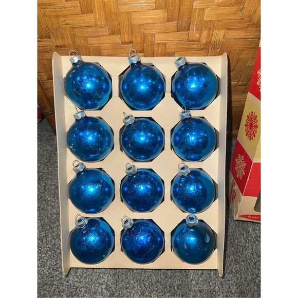 Vintage Christmas Glass Ball Ornaments-USA BLUE 12Ct in Box-Good Condition - Picture 2 of 8